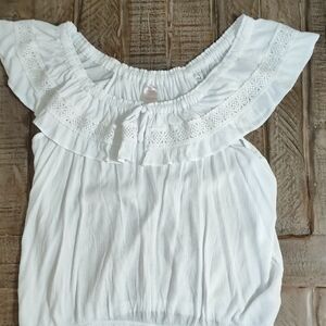No Boundaries White Ruffled Smocked Blouse